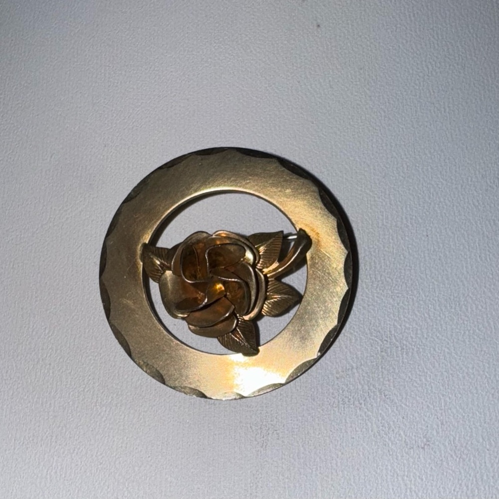 Vintage A&Z 1/20th 12k GF Rose Circle Brooch 5.2g 1 1/8 Inches